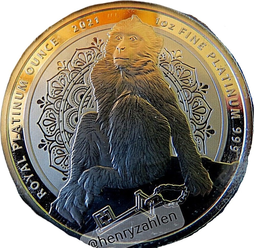 Gibraltar 5 Pounds - Elizabeth II Barbary Ape; Platinum