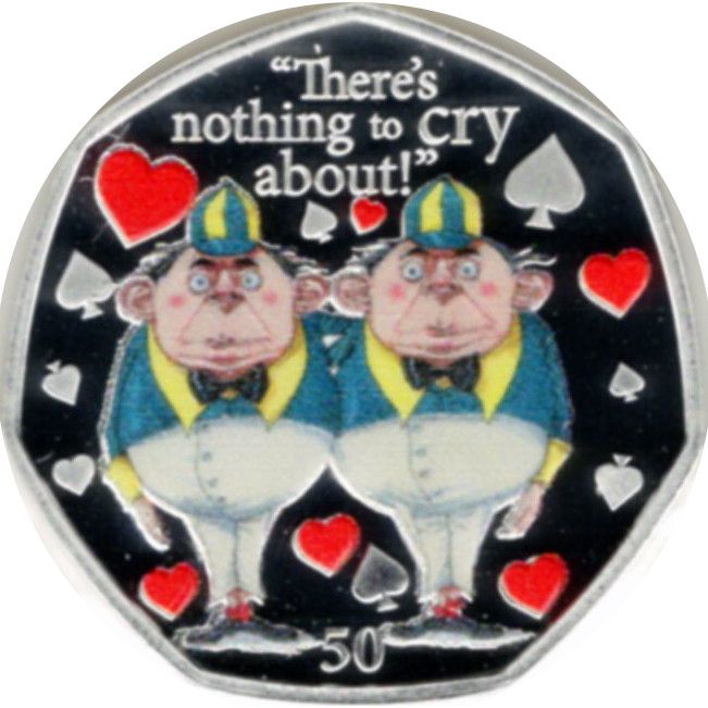 Isle of Man 50 Pence - Elizabeth II Tweedle Dee and Tweedle Dum; Silver Proof reverse