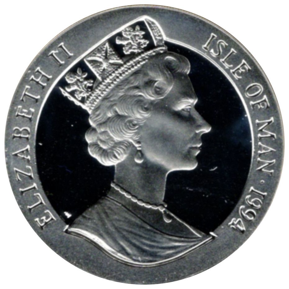 Isle of Man 1 Crown - Elizabeth II Three players, one kicking; Silver Proof obverse