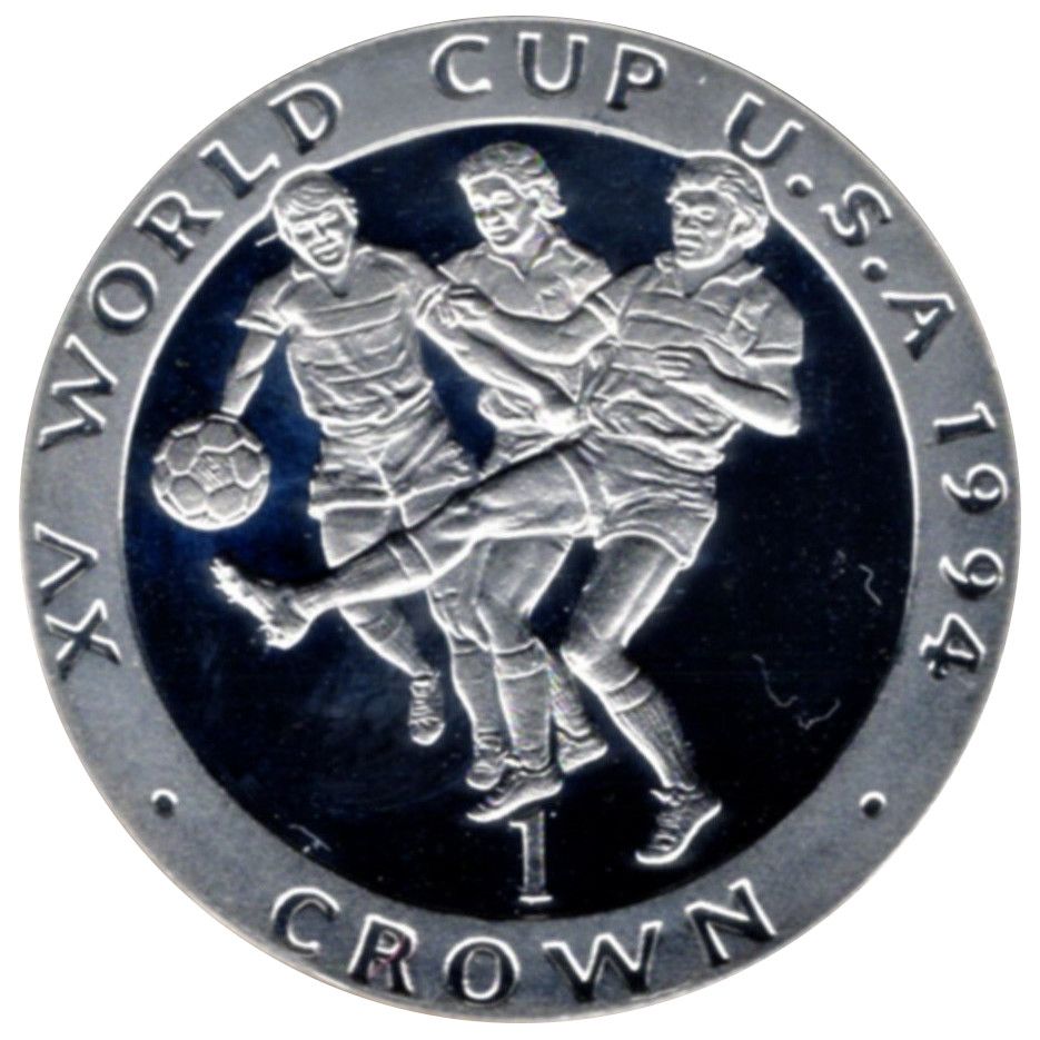 Isle of Man 1 Crown - Elizabeth II Three players, one kicking; Silver Proof reverse