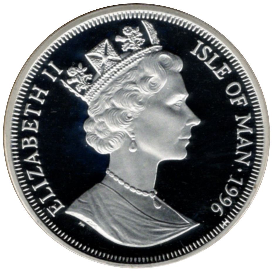 Isle of Man 1 Crown - Elizabeth II Merlin; Silver Proof obverse