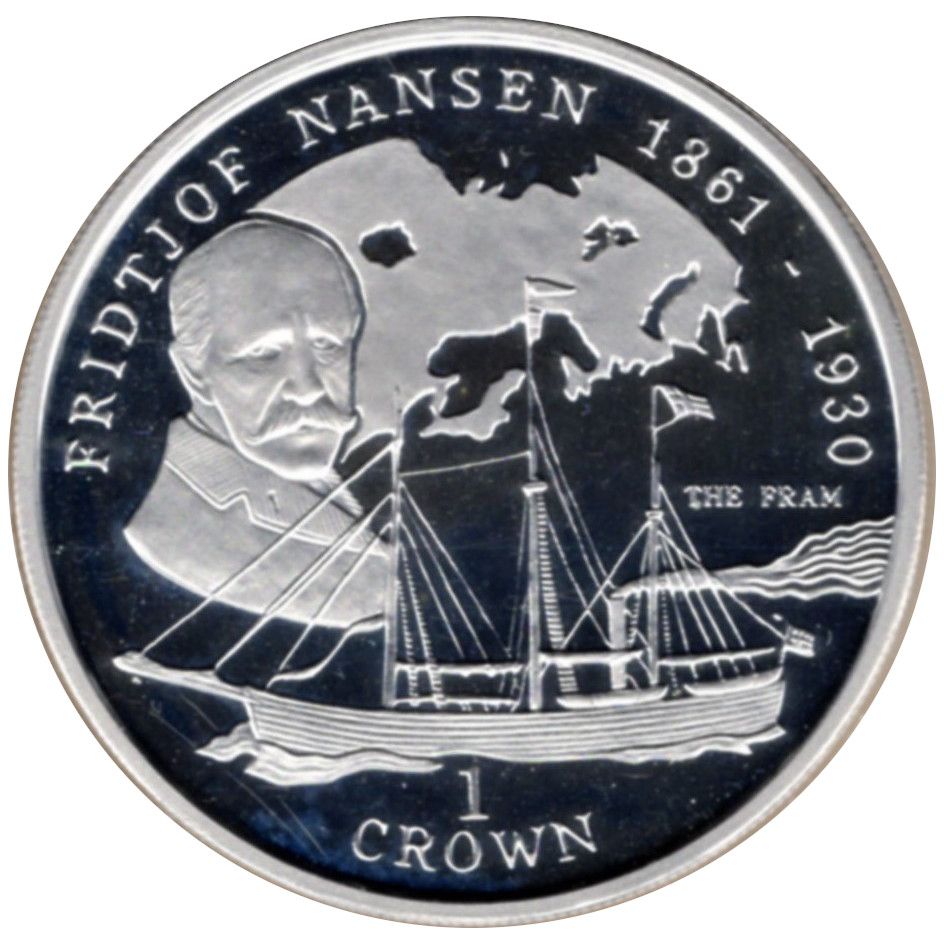 Isle of Man 1 Crown - Elizabeth II Fridtjof Nansen; Silver Proof reverse