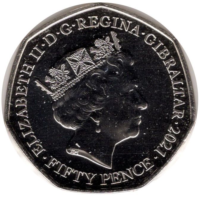 Gibraltar 50 Pence - Elizabeth II Queen's 95th Birthday; Gold Ink obverse