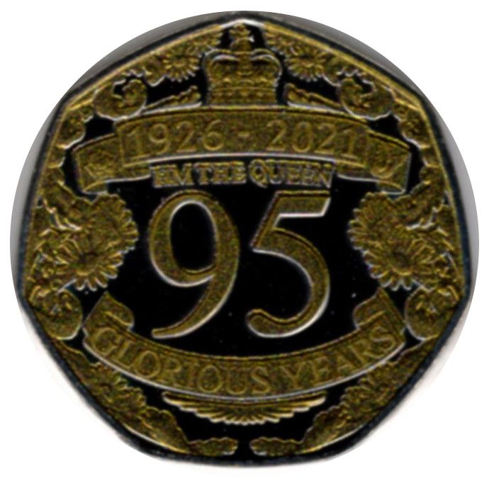 Gibraltar 50 Pence - Elizabeth II Queen's 95th Birthday; Gold Ink