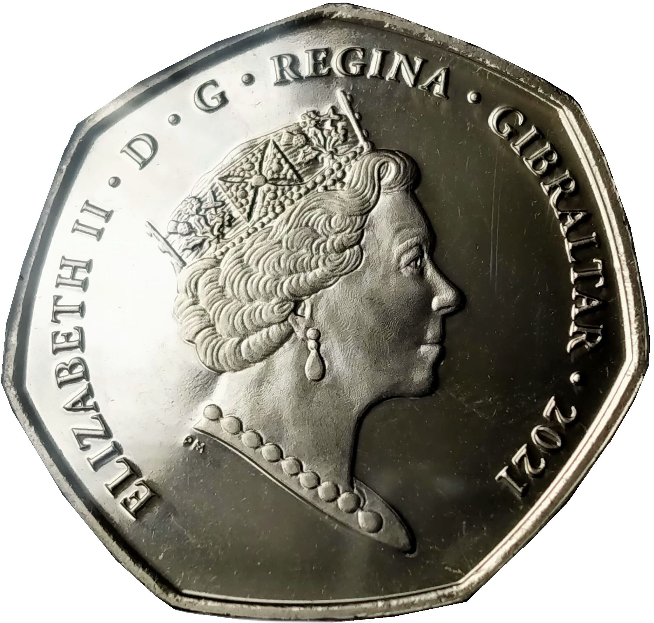Gibraltar 50 Pence - Elizabeth II Mr Stink obverse