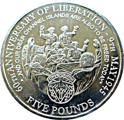 Guernsey 5 Pounds - Elizabeth II WWII Liberation - Silver