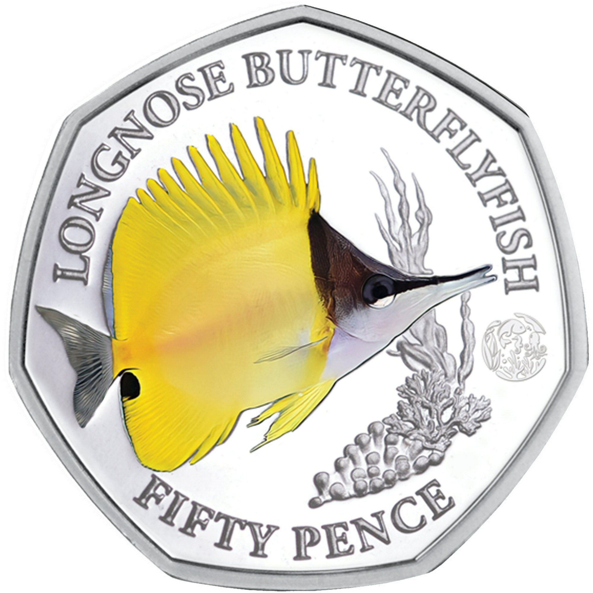 British Indian Ocean Territory 50 Pence - Elizabeth II Longnose butterflyfish; Silver reverse
