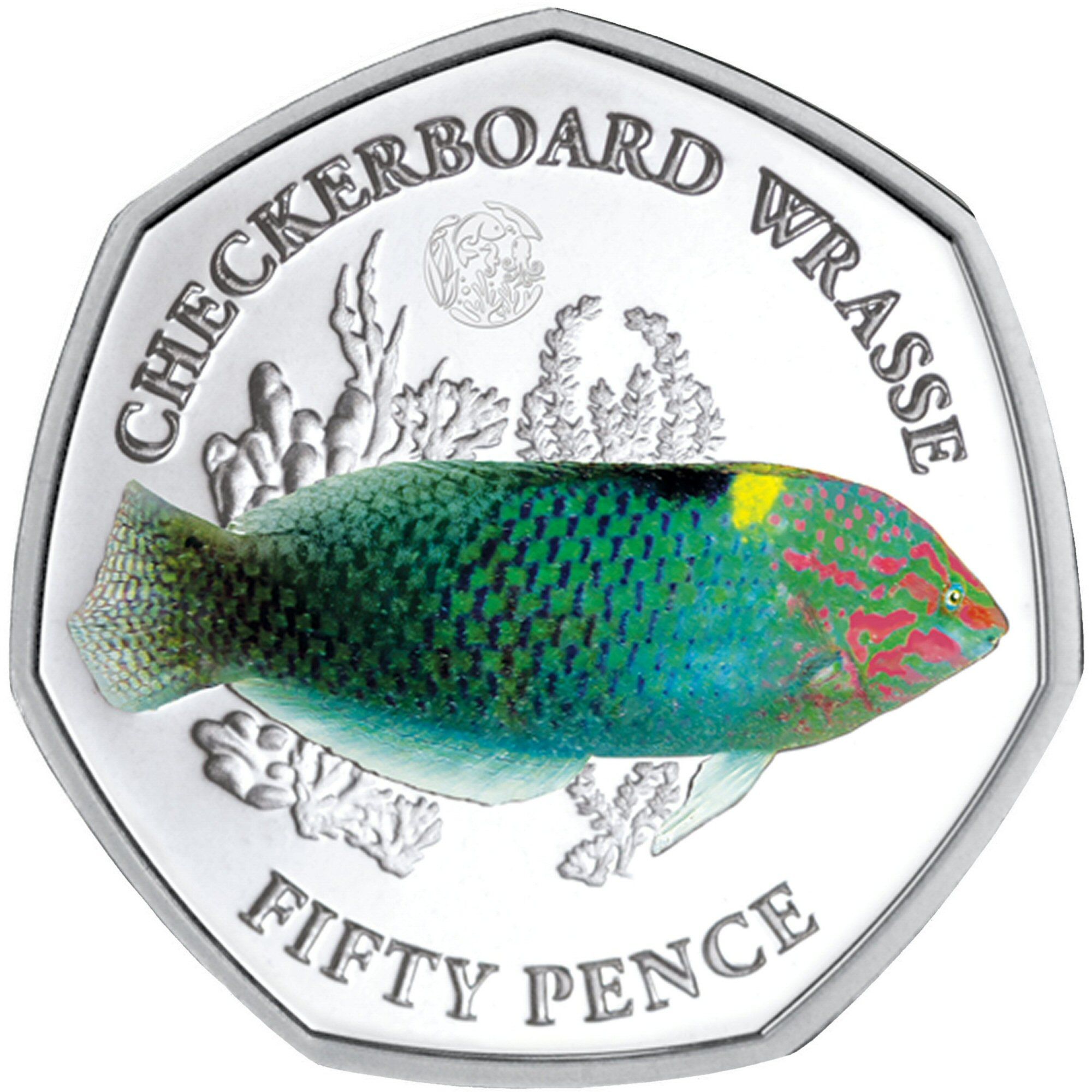 British Indian Ocean Territory 50 Pence - Elizabeth II Checkerboard wrasse; Silver