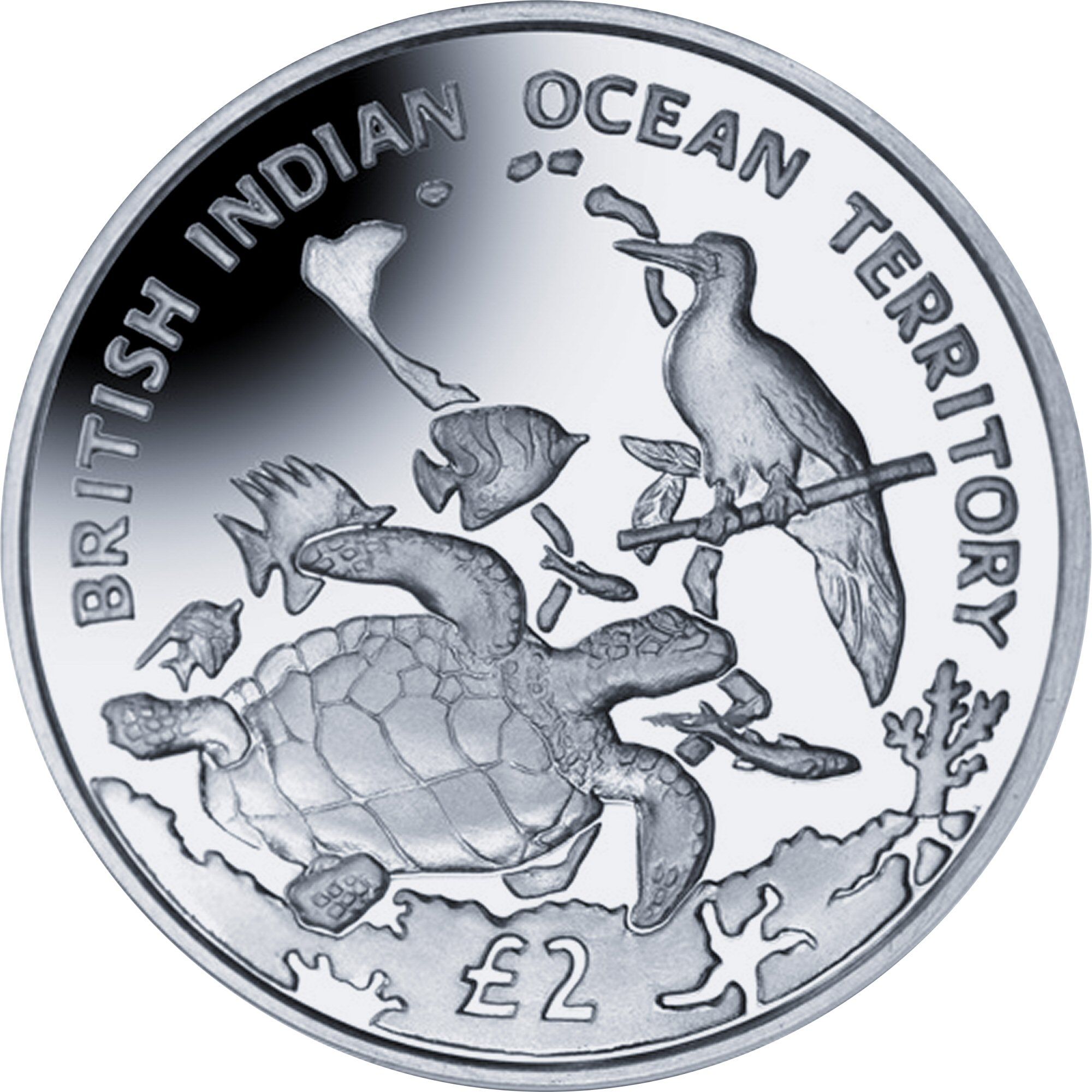 British Indian Ocean Territory 2 Pounds - Elizabeth II Archipelago and Wildlife; Silver reverse