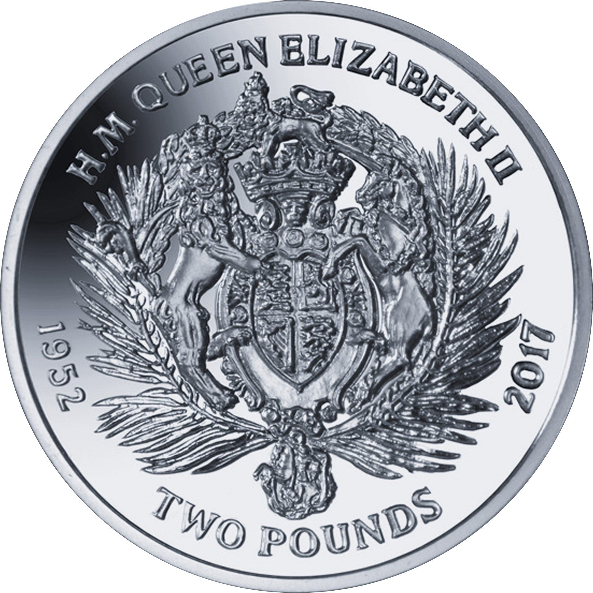 British Indian Ocean Territory 2 Pounds - Elizabeth II Coat of Arms; Silver