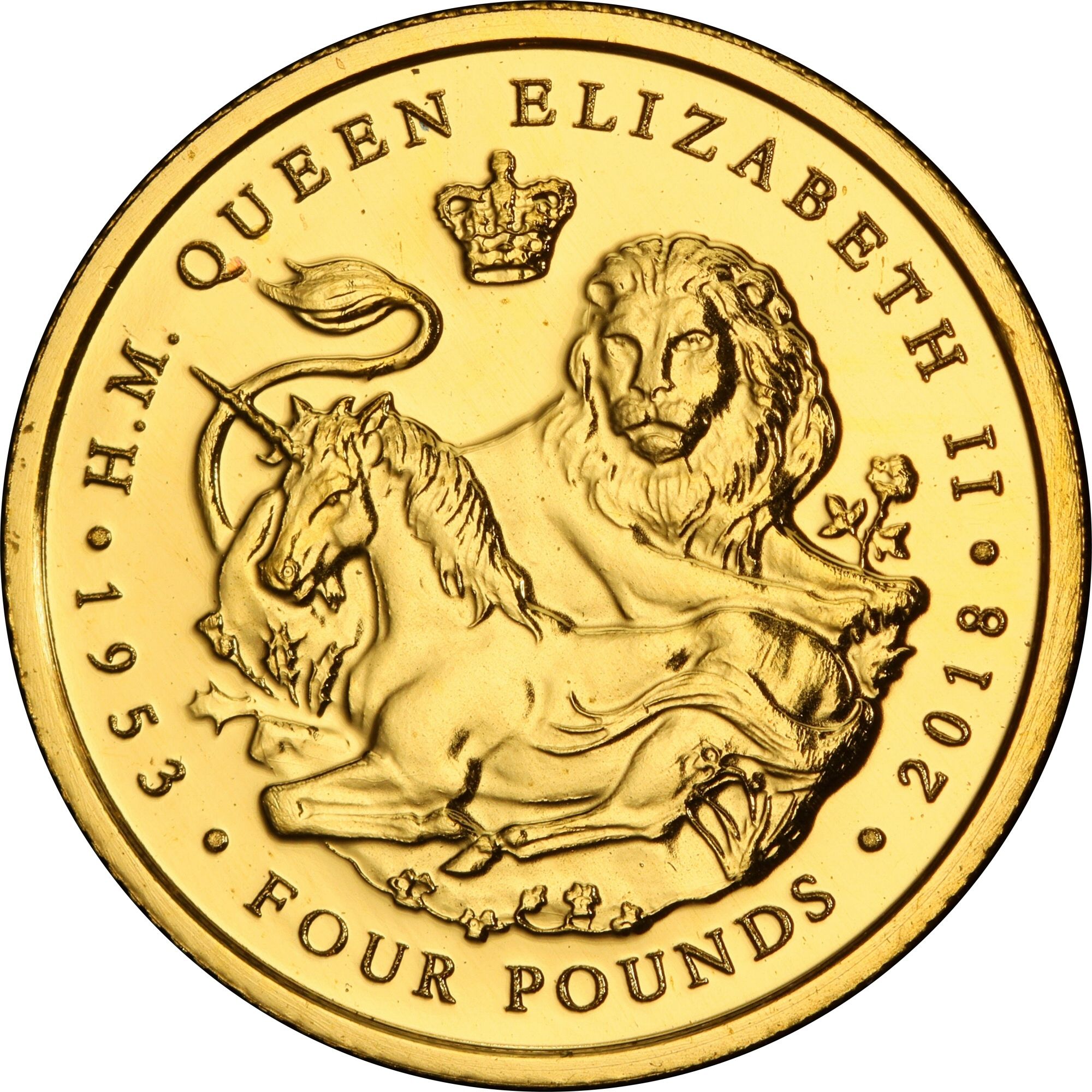 British Indian Ocean Territory 4 Pounds - Elizabeth II The Lion and the Unicorn; Gold