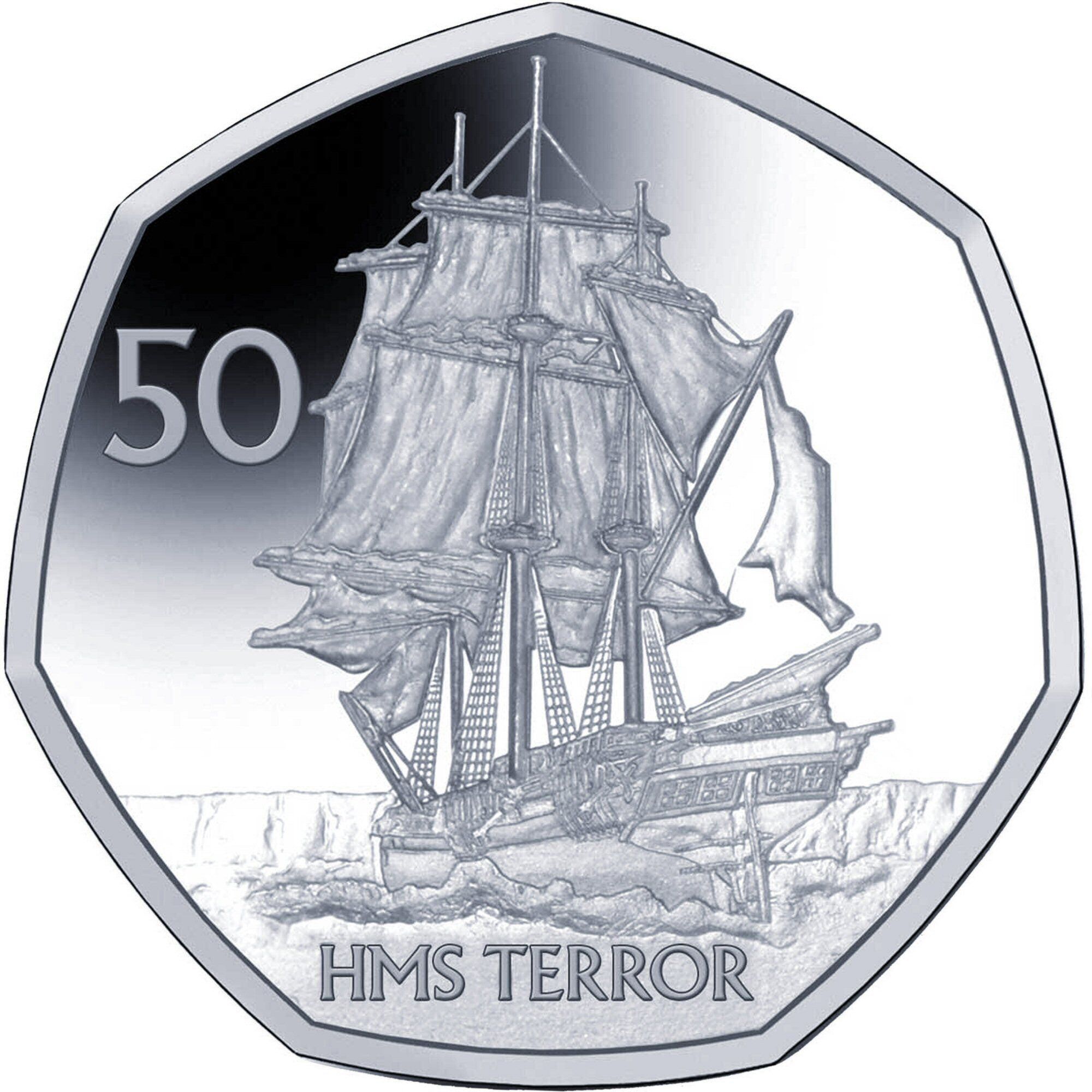 British Antarctic Territory 50 Pence - Elizabeth II HMS Terror; Silver