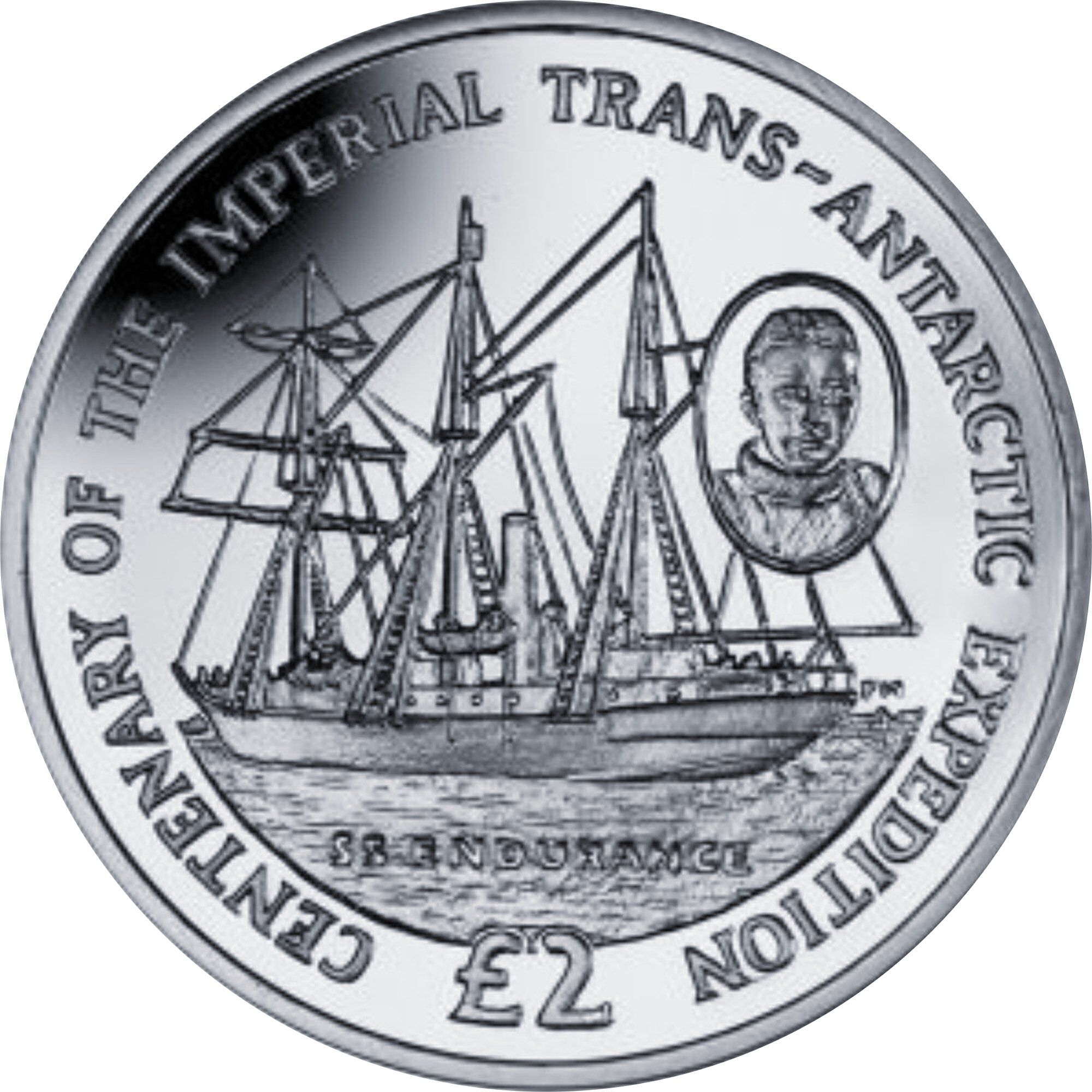 British Antarctic Territory 2 Pounds - Elizabeth II Endurance departing British waters; Silver