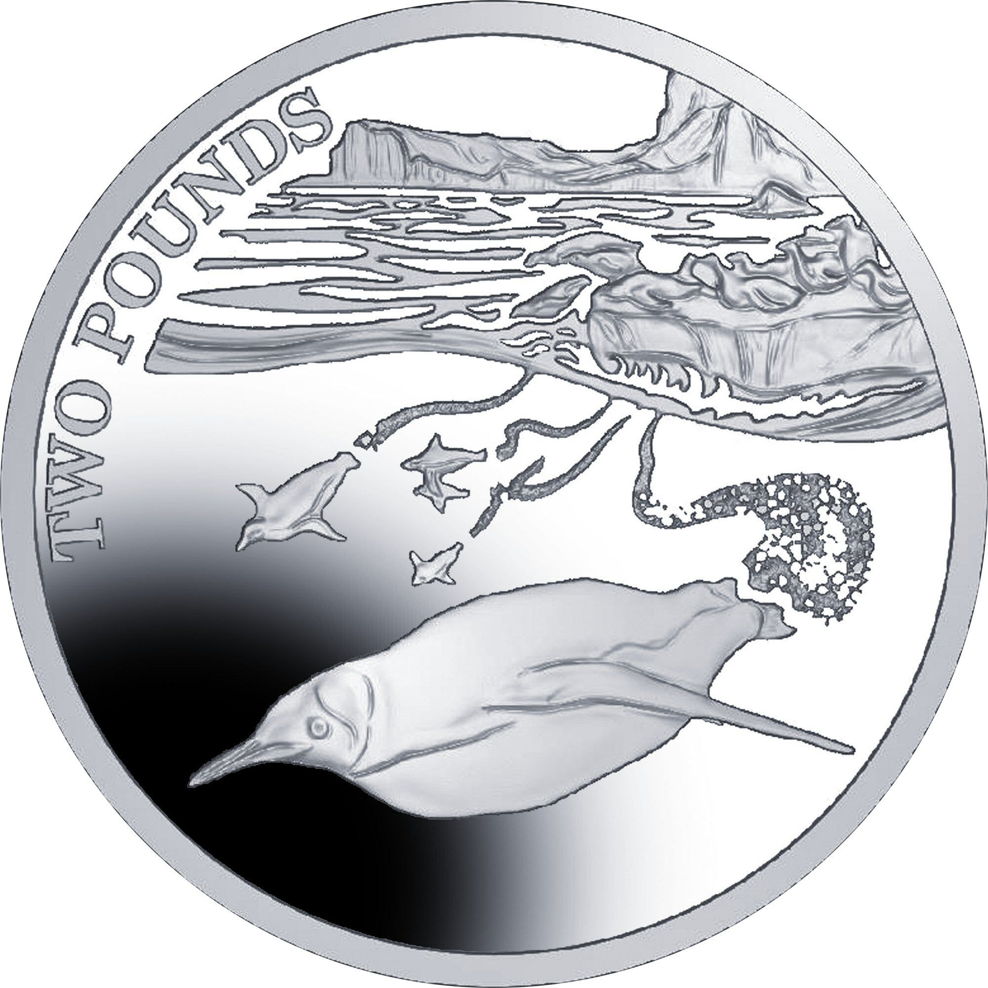 British Antarctic Territory 2 Pounds - Elizabeth II The emperor penguin; Silver