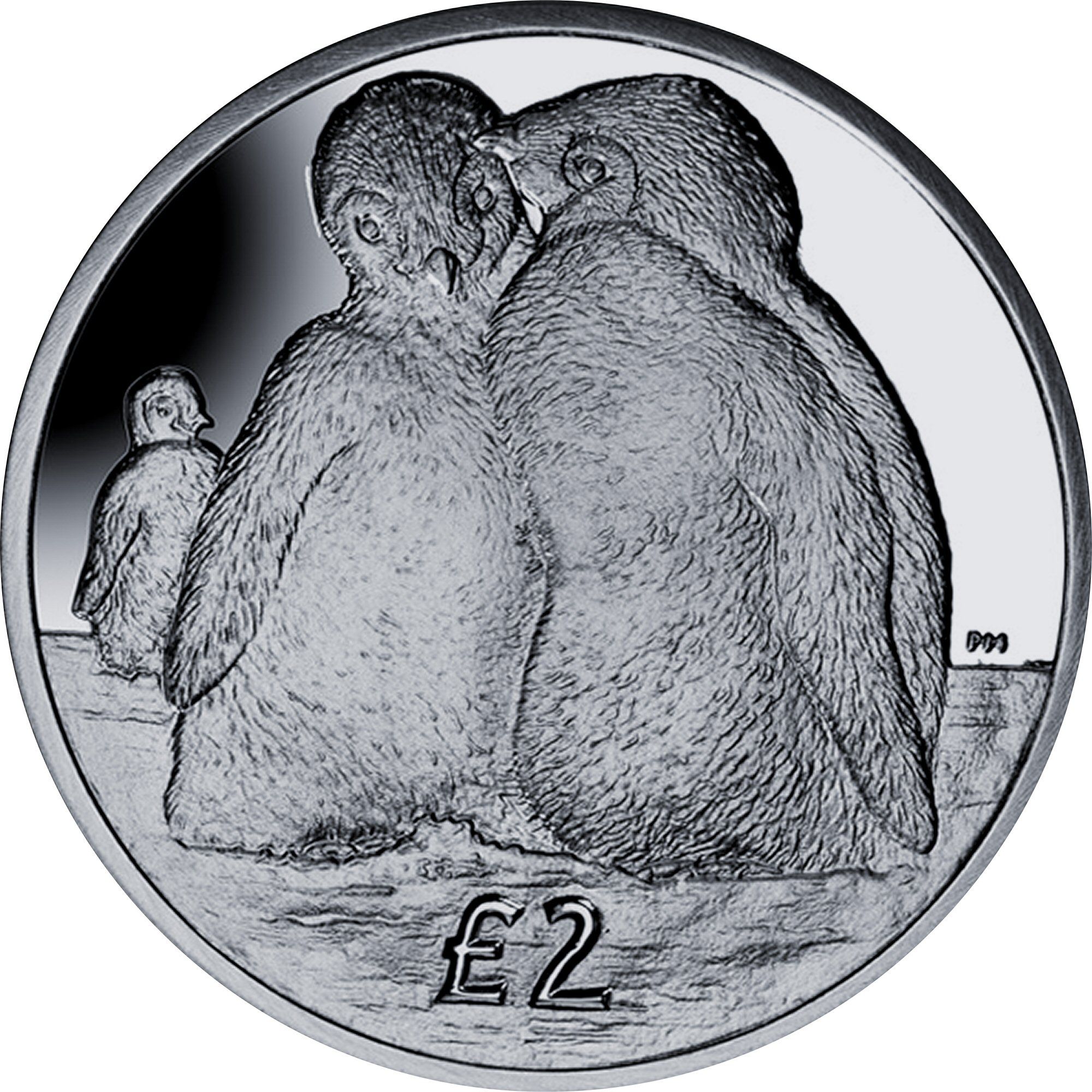 British Antarctic Territory 2 Pounds - Elizabeth II Emperor penguin chicks; Silver