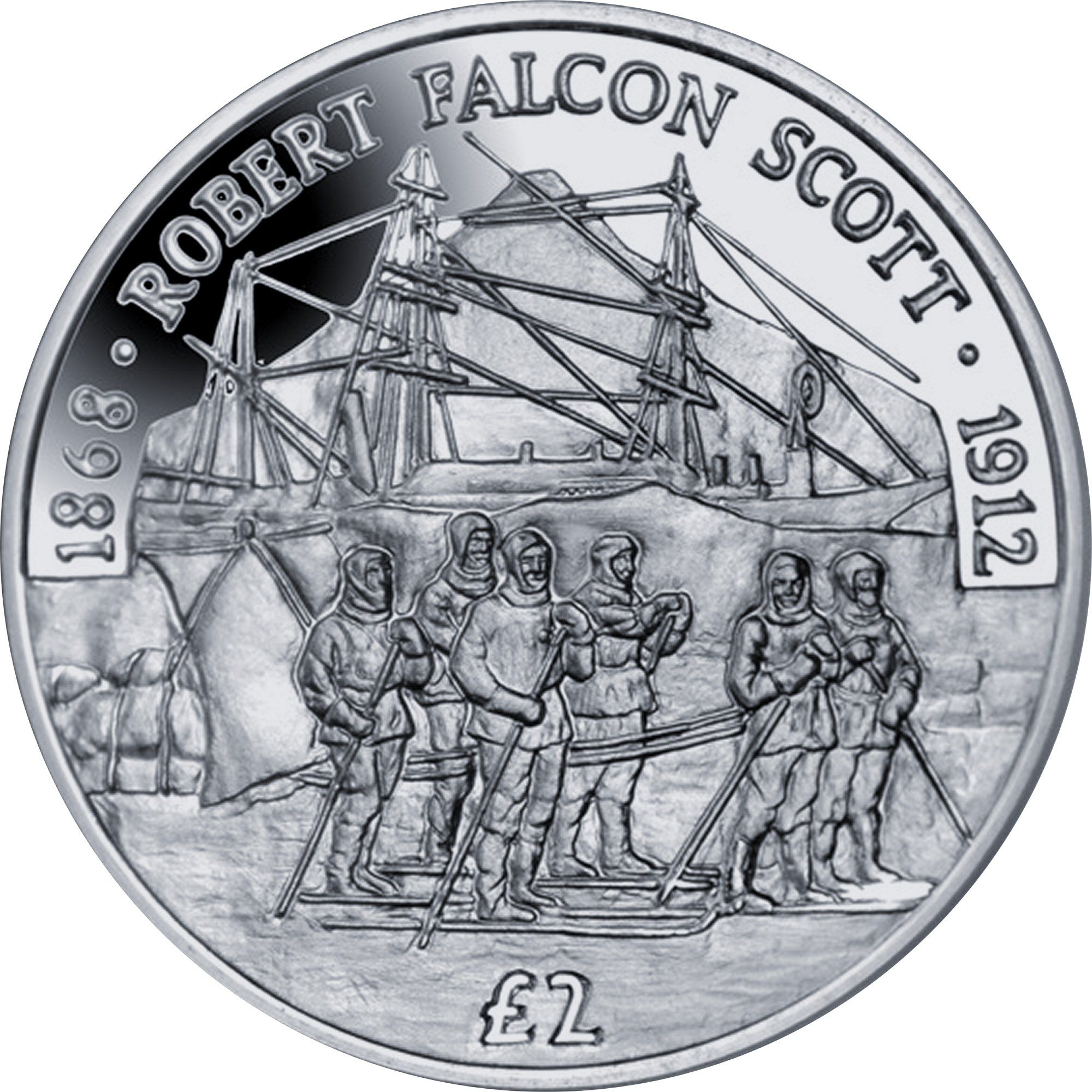 British Antarctic Territory 2 Pounds - Elizabeth II Robert Falcon Scott; Silver