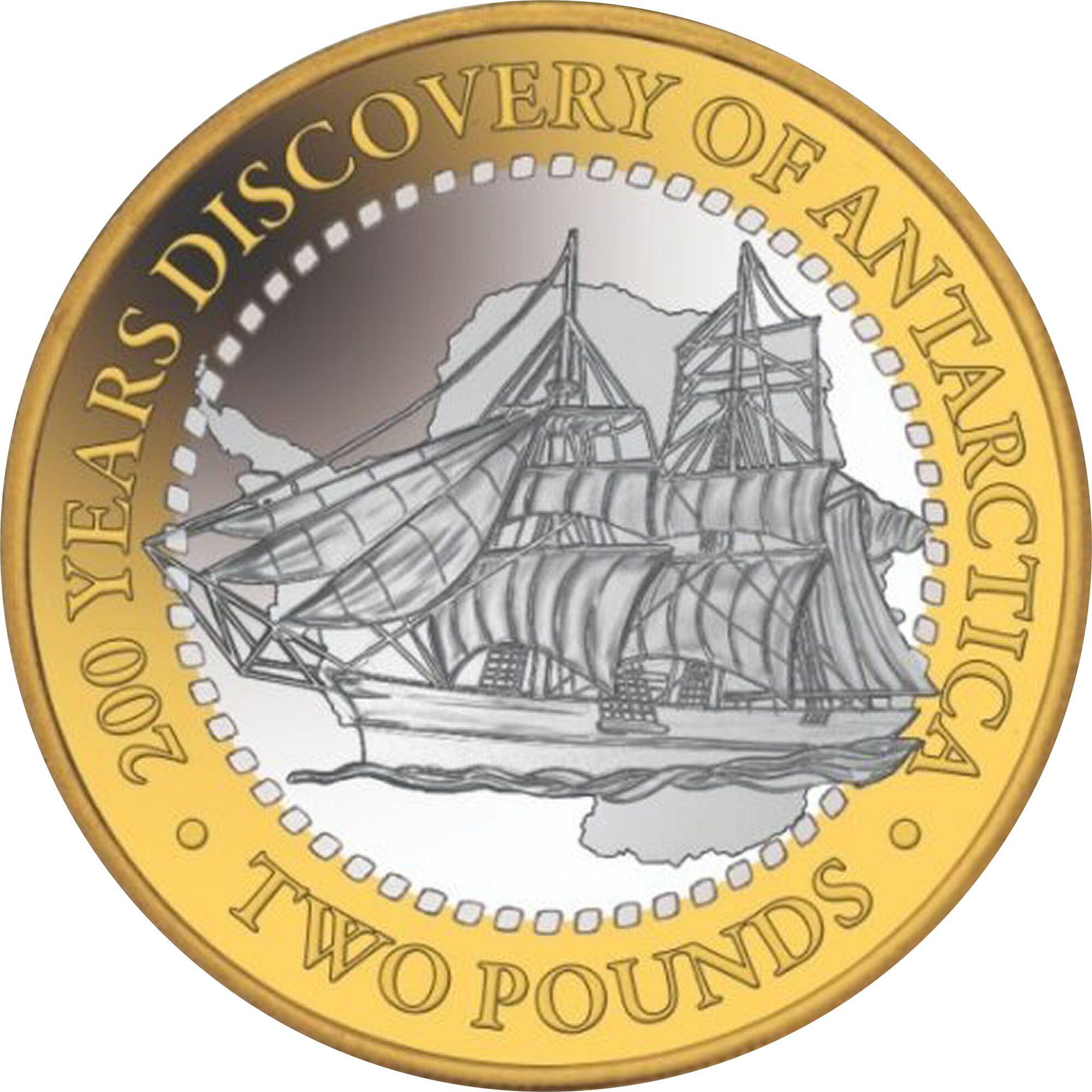 British Antarctic Territory 2 Pounds - Elizabeth II Discovery of Antarctica; Silver