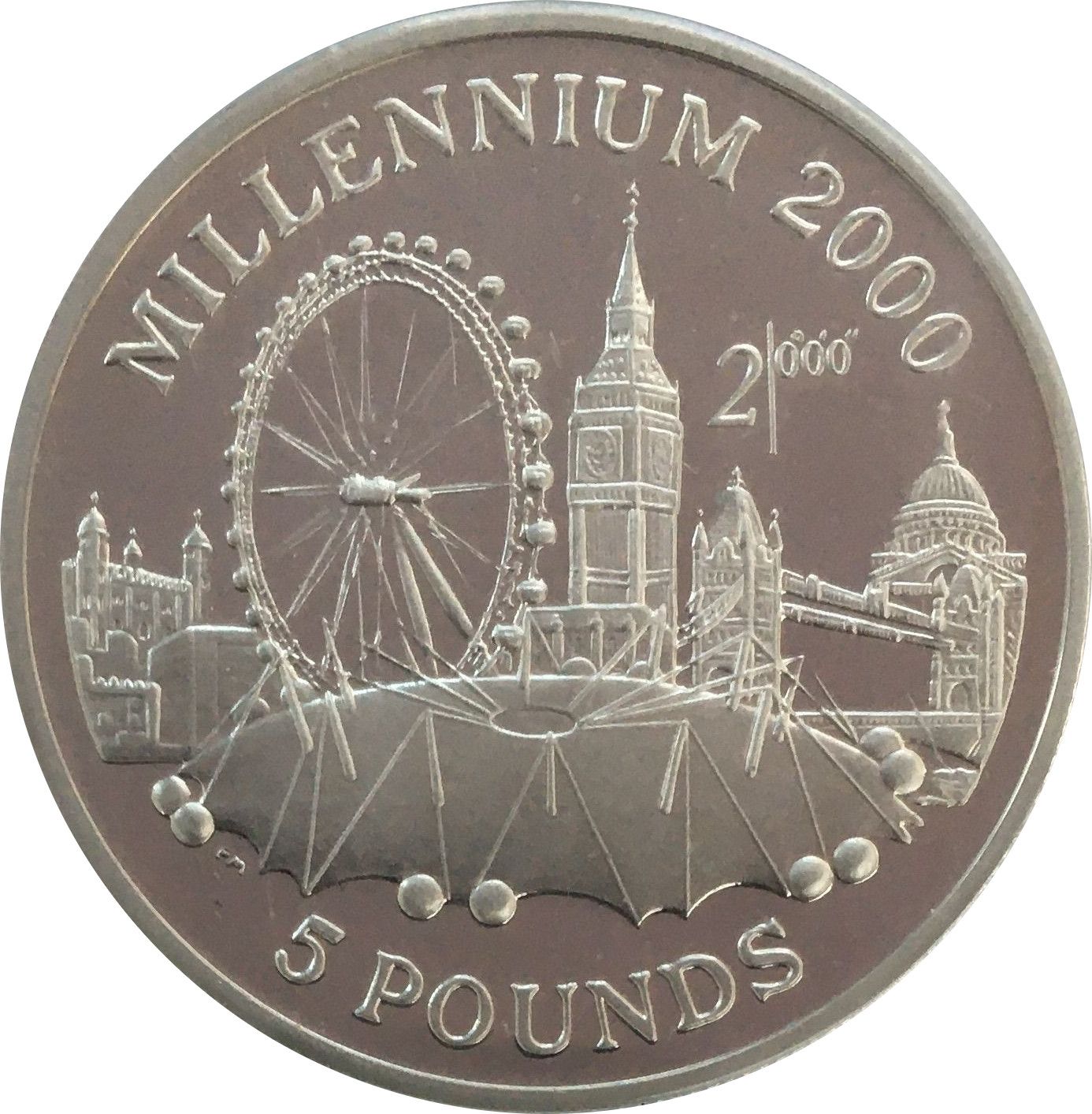 Gibraltar 5 Pounds - Elizabeth II Millennium Dome; Silver Proof reverse
