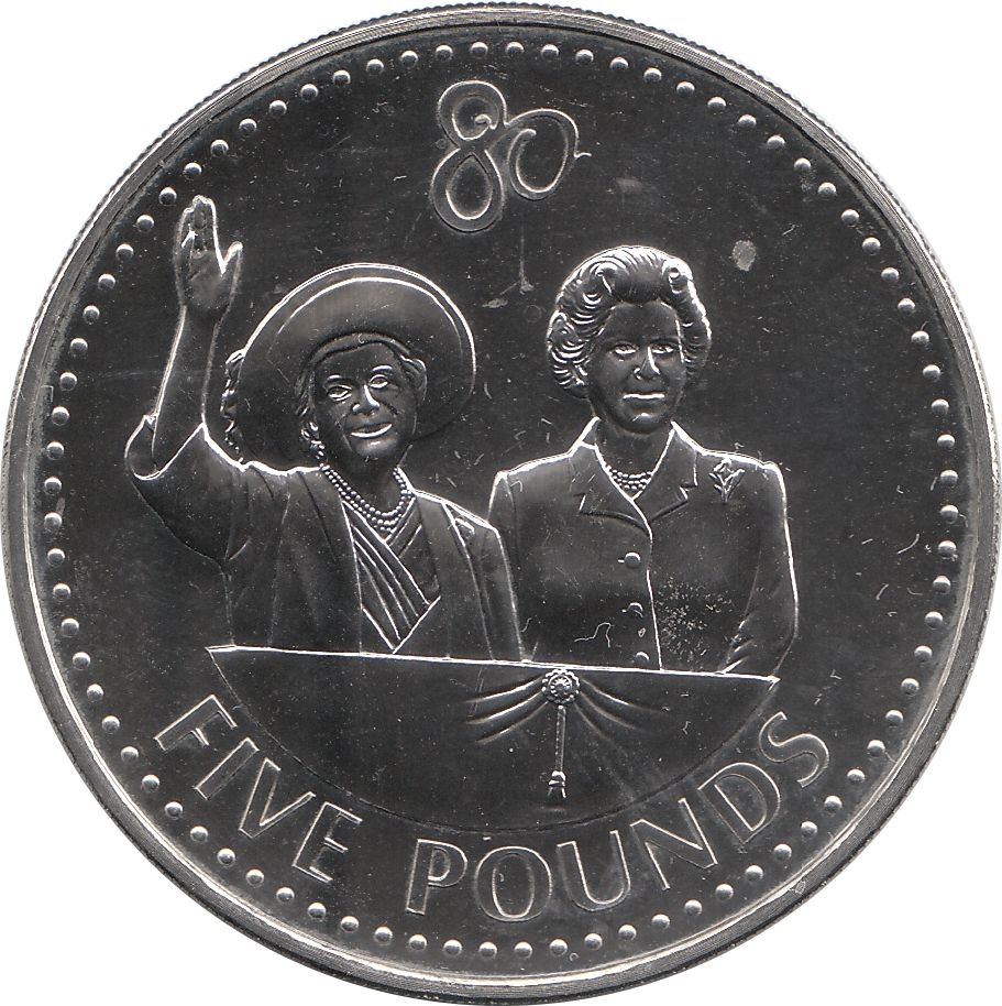 Guernsey 5 Pounds - Elizabeth II 80th Birthday reverse