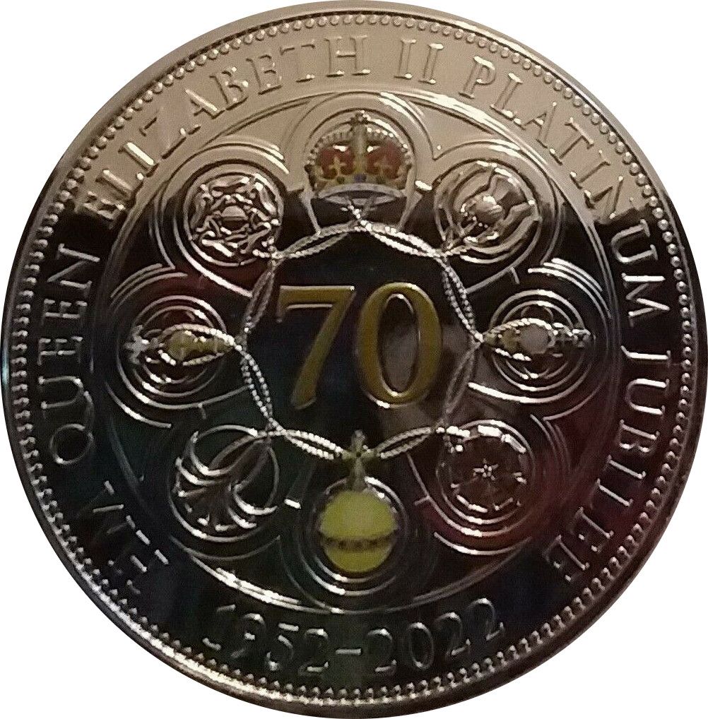 Guernsey 5 Pounds - Elizabeth II Platinum Jubilee; Colourised
