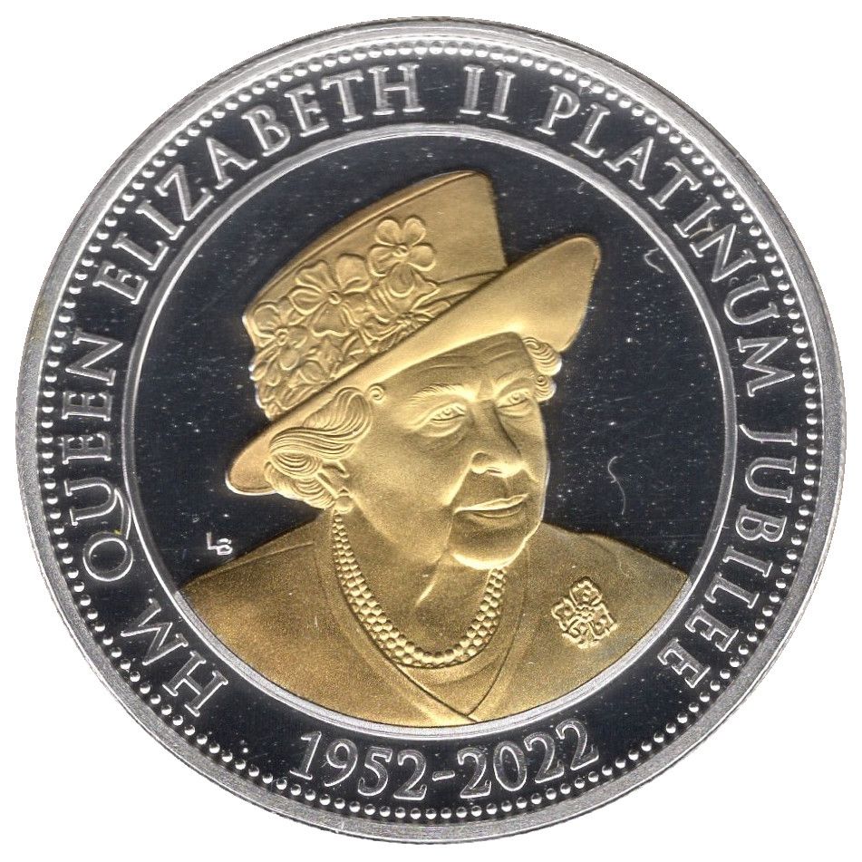 Isle of Man 5 Pounds - Elizabeth II Platinum Jubilee; Silver proof reverse