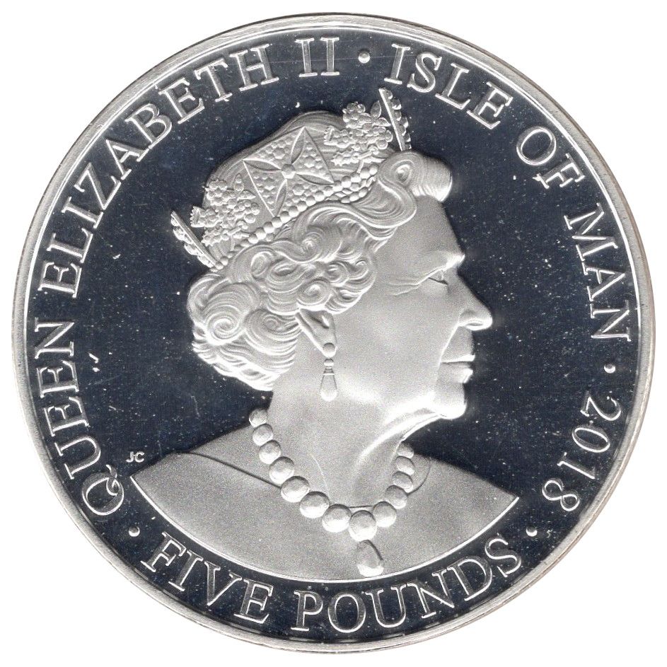 Isle of Man 5 Pounds - Elizabeth II 65th Coronation Anniversary; Silver proof obverse