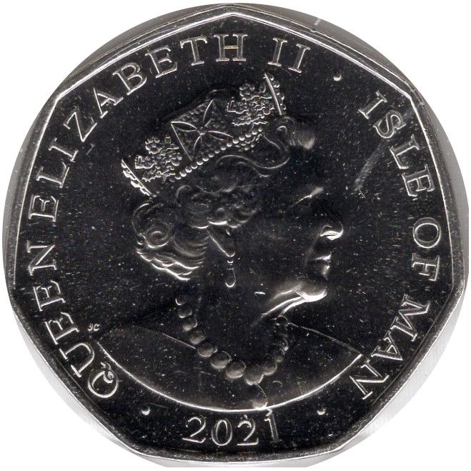 Isle of Man 50 Pence - Elizabeth II Alice; Colourised obverse