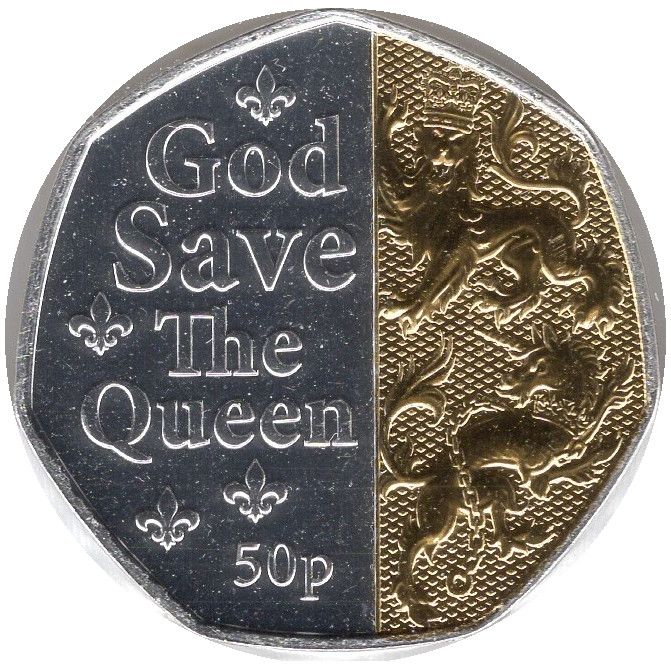 Isle of Man 50 Pence - Elizabeth II Platinum Jubilee - God Save the Queen; Silver and Gold plated