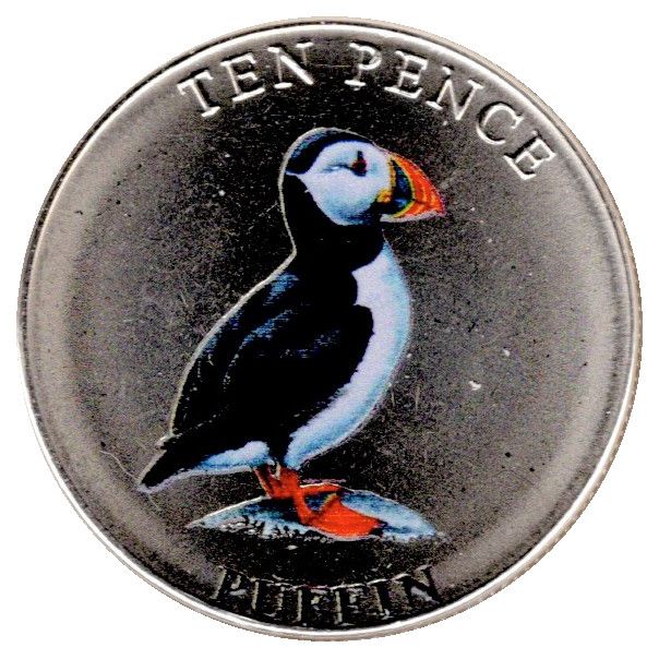 Guernsey 10 Pence - Elizabeth II Puffin; Colourised reverse