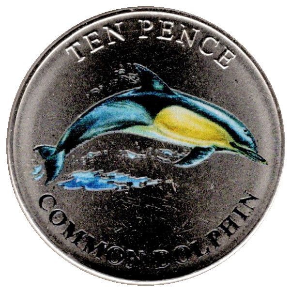 Guernsey 10 Pence - Elizabeth II Common Dolphin; Colourised