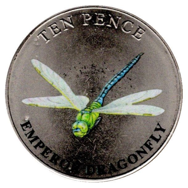 Guernsey 10 Pence - Elizabeth II Emperor Dragonfly; Colourised reverse