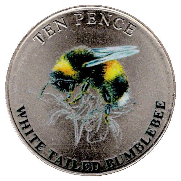 Guernsey 10 Pence - Elizabeth II White Tailed Bumblebee; Colourised reverse