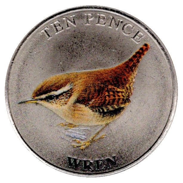 Guernsey 10 Pence - Elizabeth II Wren; Colourised reverse