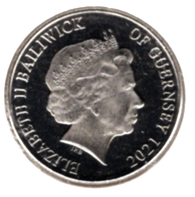 Guernsey 10 Pence - Elizabeth II Great Spotted Woodpecker; Colourised obverse