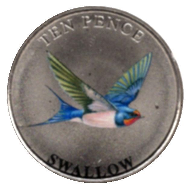 Guernsey 10 Pence - Elizabeth II Swallow; Colourised reverse