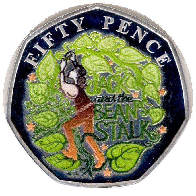 Guernsey 50 Pence - Elizabeth II Jack and the Beanstalk; Silver proof reverse