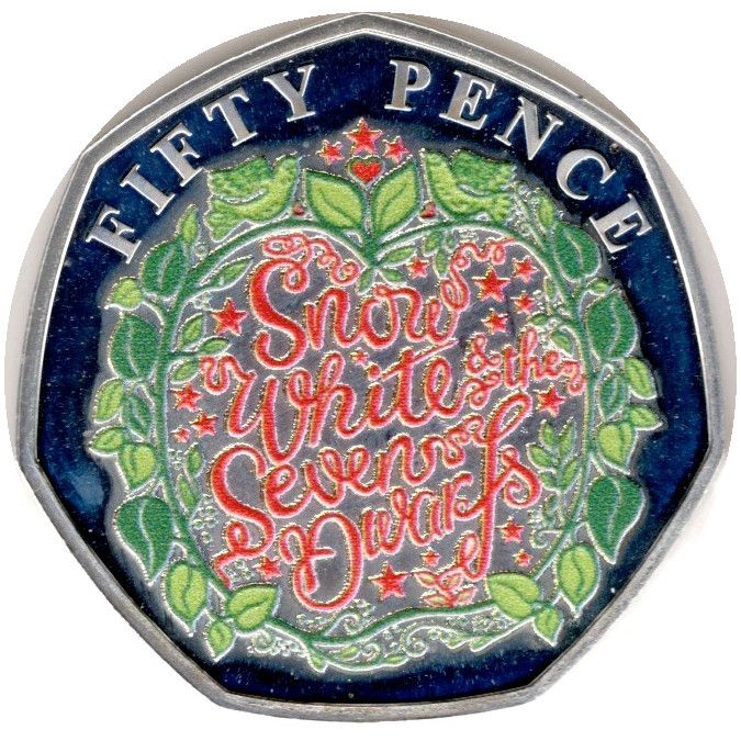Guernsey 50 Pence - Elizabeth II Snow White and the Seven Dwarfs; Silver proof reverse