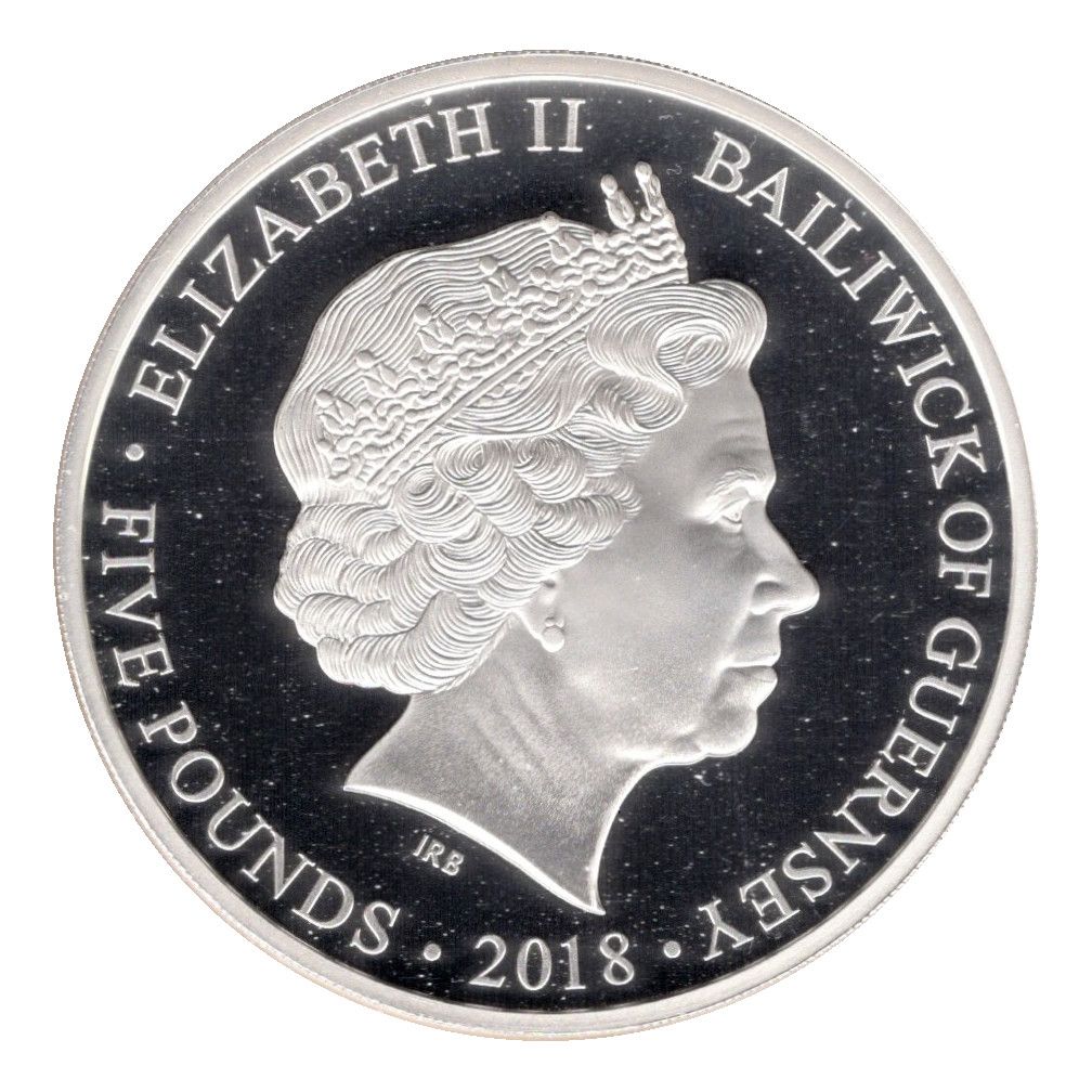Guernsey 5 Pounds - Elizabeth II 65th Anniversary of Coronation; Silver proof obverse