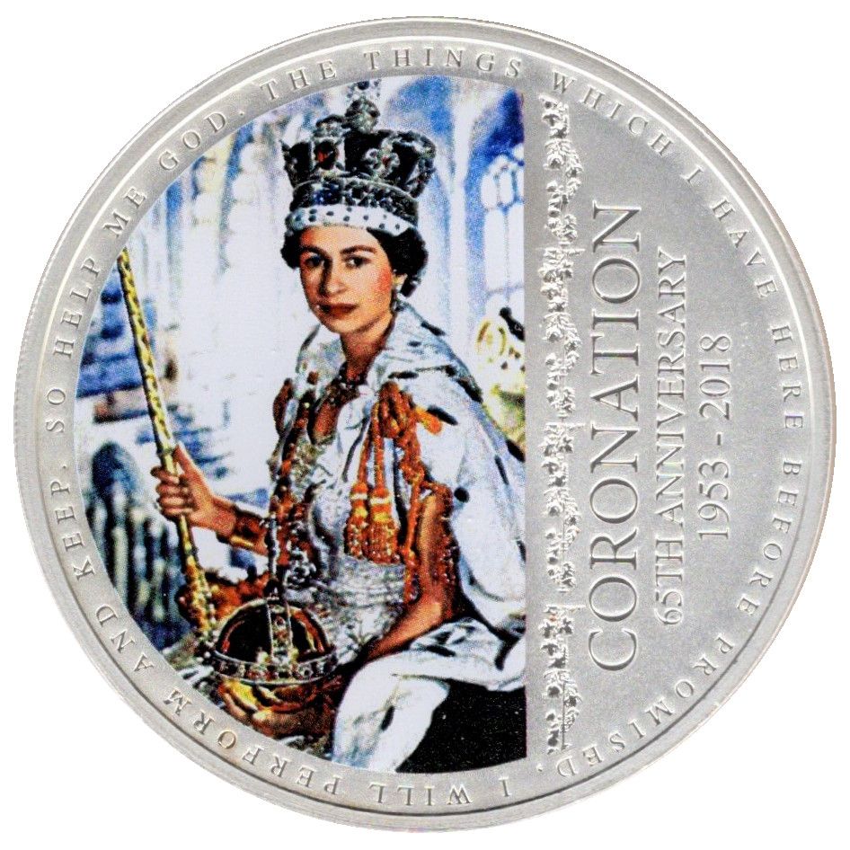 Guernsey 5 Pounds - Elizabeth II 65th Anniversary of Coronation; Silver proof