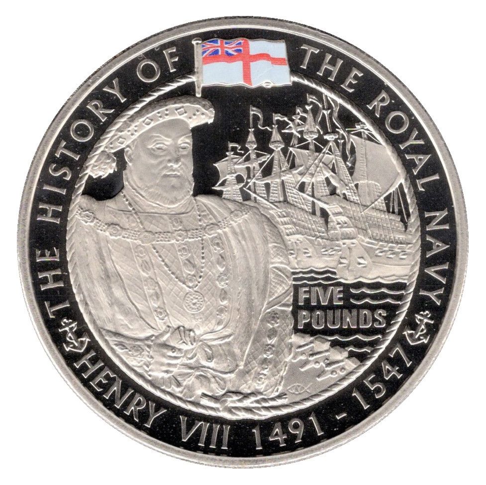 Guernsey 5 Pounds - Elizabeth II Royal Navy - Henry VIII reverse