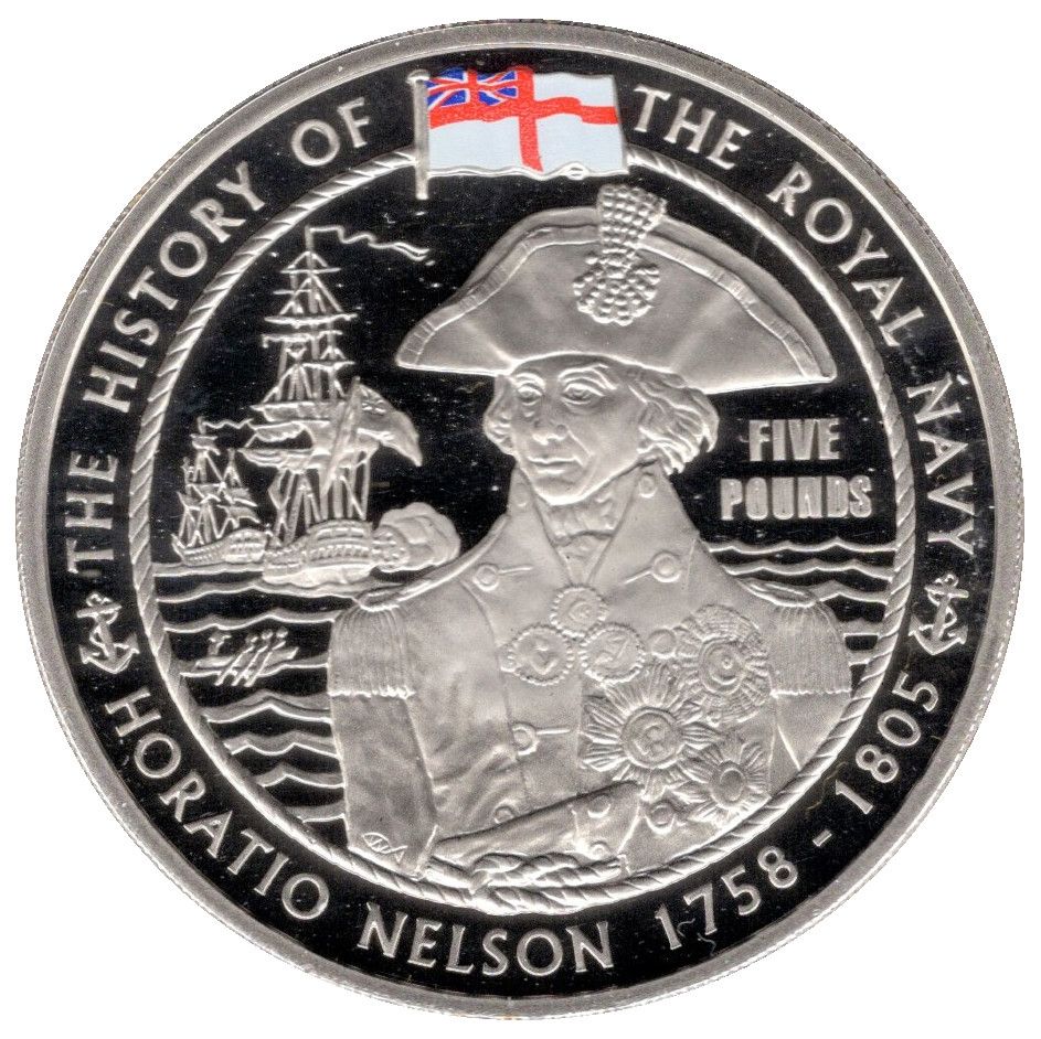 Guernsey 5 Pounds - Elizabeth II Royal Navy - Horation Nelson reverse