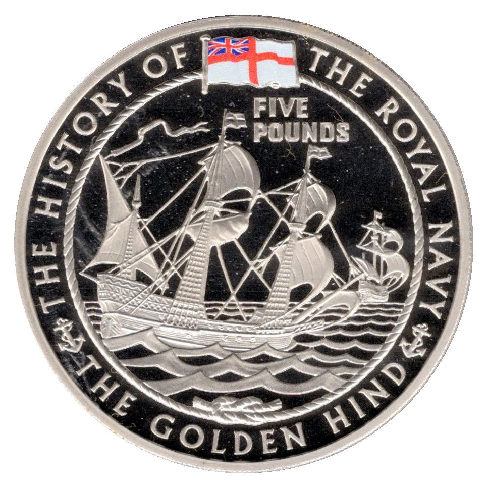 Guernsey 5 Pounds - Elizabeth II Royal Navy - The Golden Hind reverse