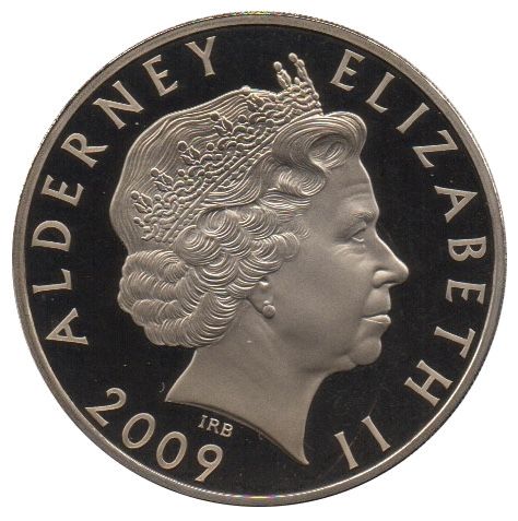 Alderney 5 Pounds - Elizabeth II 4th Portrait; Samuel Hood obverse
