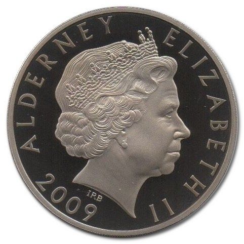 Alderney 5 Pounds - Elizabeth II H.M.S. Warspite; 4th Portrait obverse