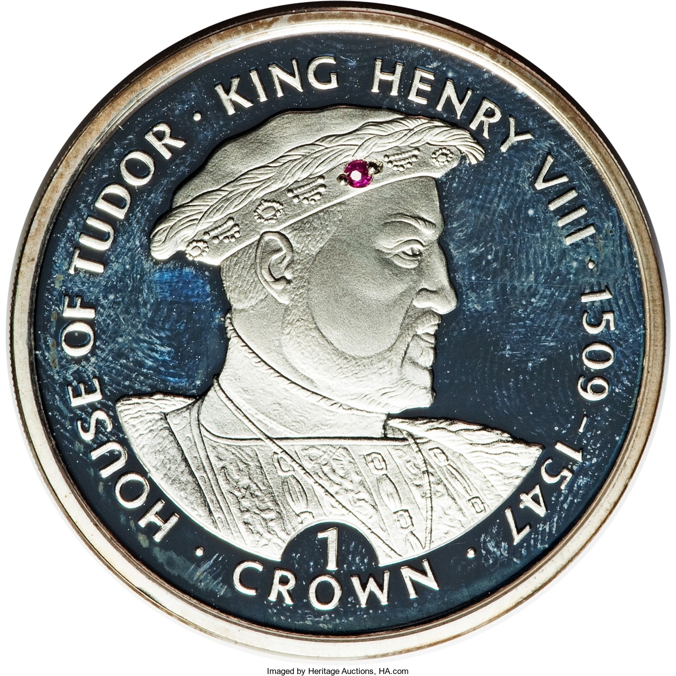 Gibraltar 1 Crown - Elizabeth II King Henry VIII; Silver Proof reverse