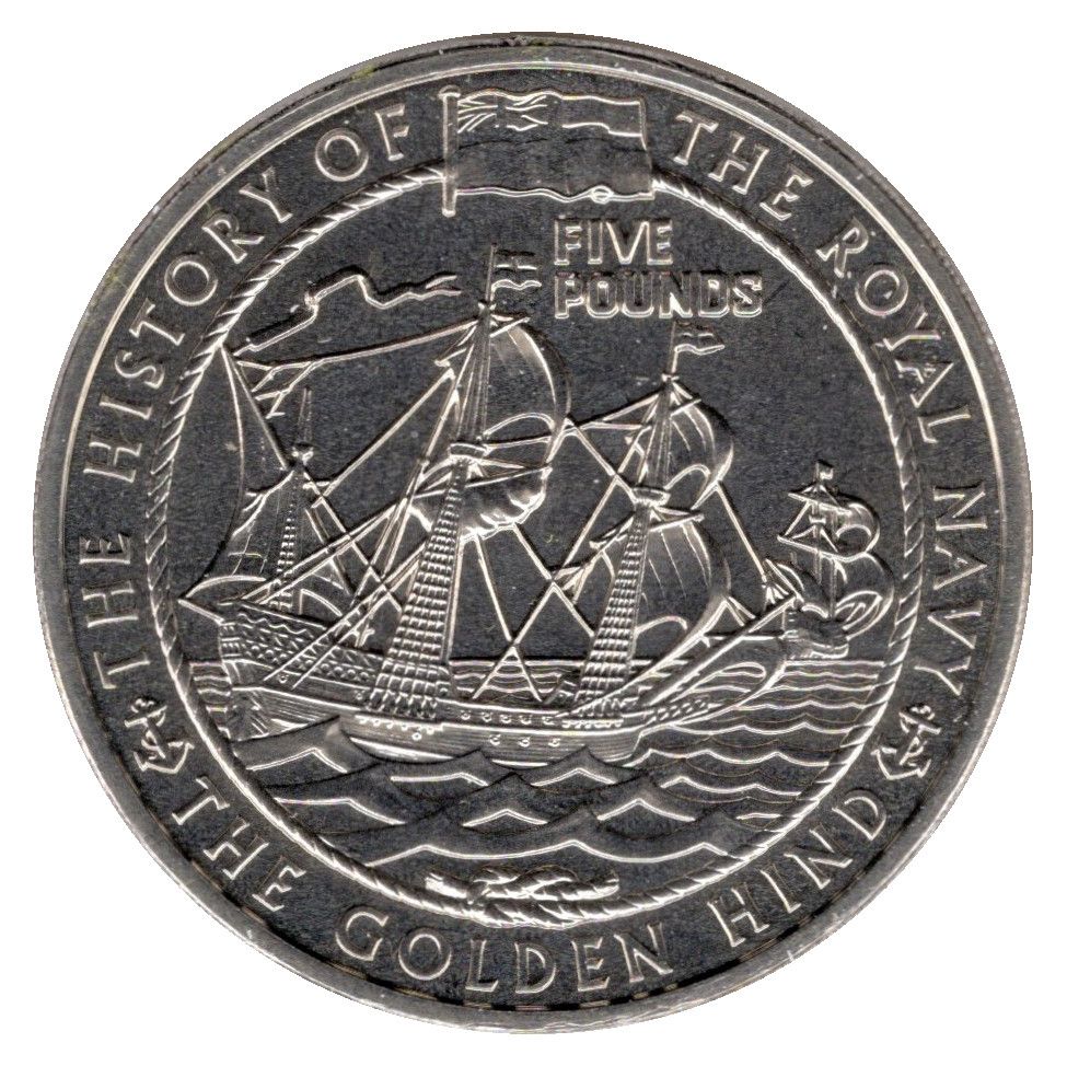 Guernsey 5 Pounds - Elizabeth II Royal Navy - The Golden Hind