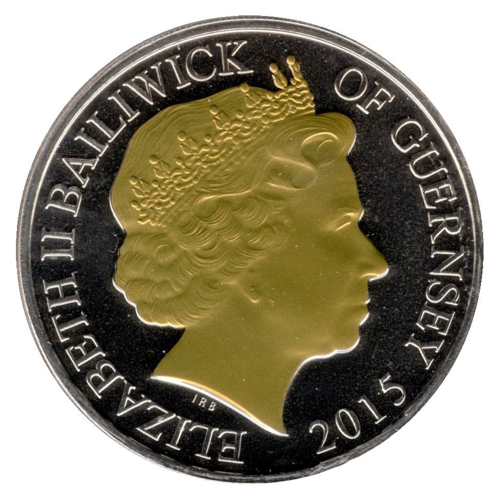 Guernsey 5 Pounds - Elizabeth II Reflections of a Reign; Selective gold plating obverse