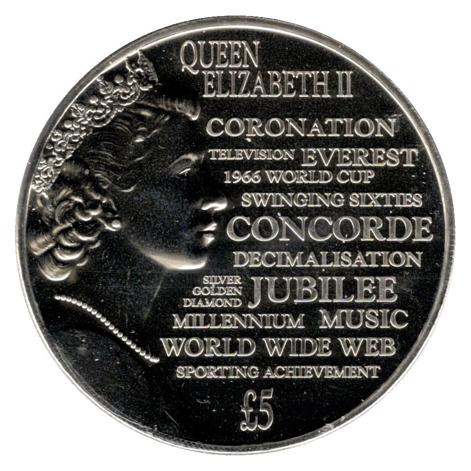 Guernsey 5 Pounds - Elizabeth II Reflections of a Reign; Selective gold plating reverse