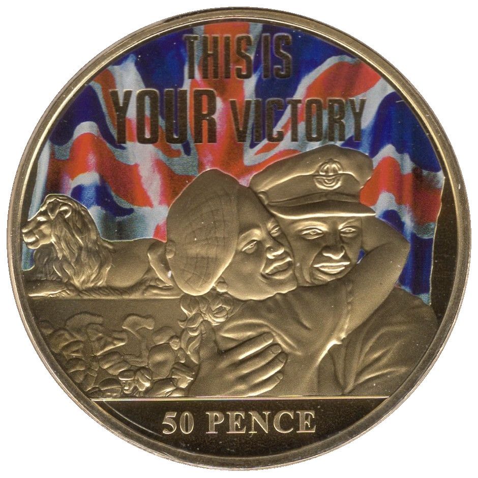 Jersey 50 Pence - Elizabeth II Victory in Europe Day reverse