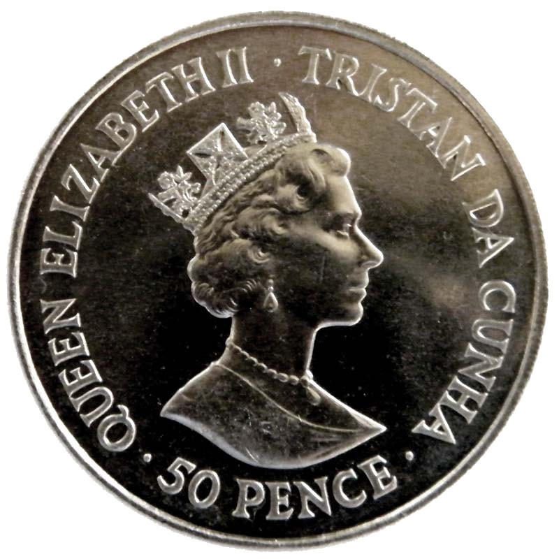 Tristan da Cunha 50 Pence - Elizabeth II Wedding Anniversary obverse